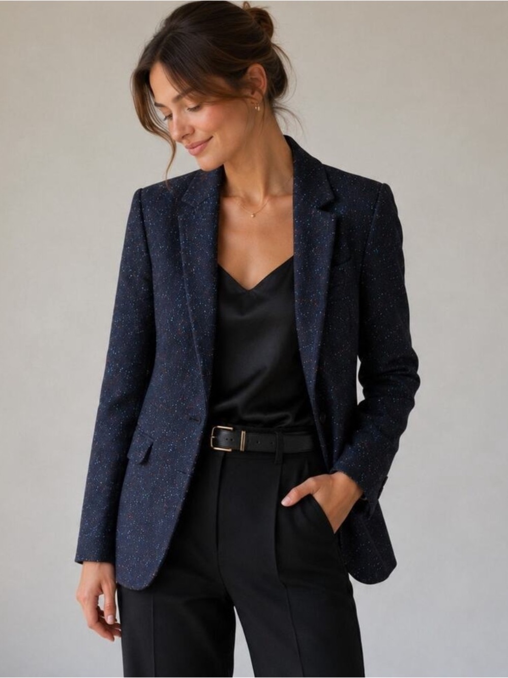 Banana Republic Hack-ing Jacket Blazer Womens 2 Navy Blue Speckle Wool Blend